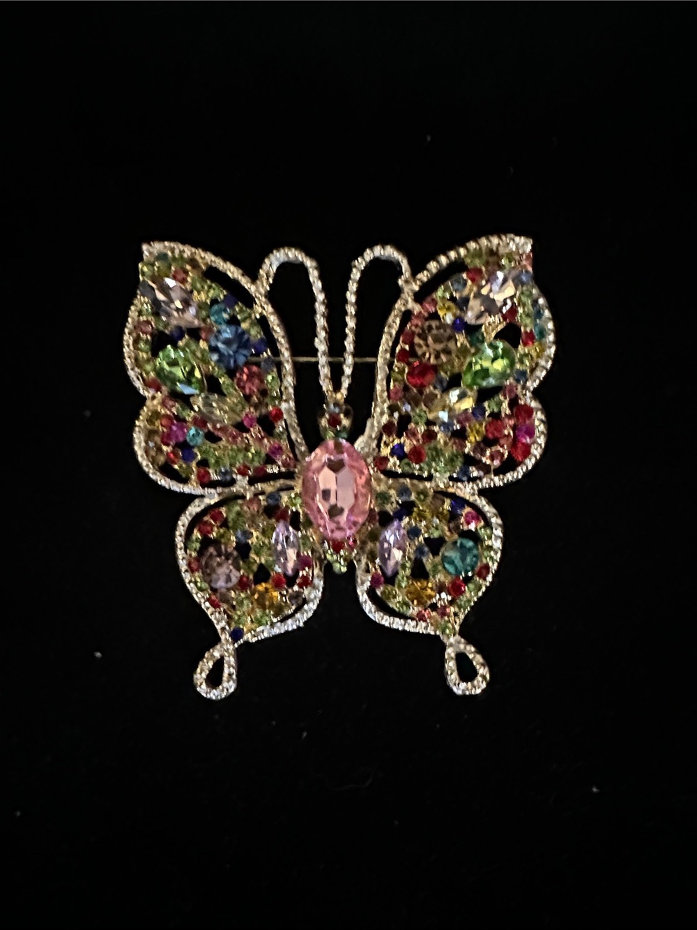 Multicolor Large Crystal Butterfly Brooch - Pink Center